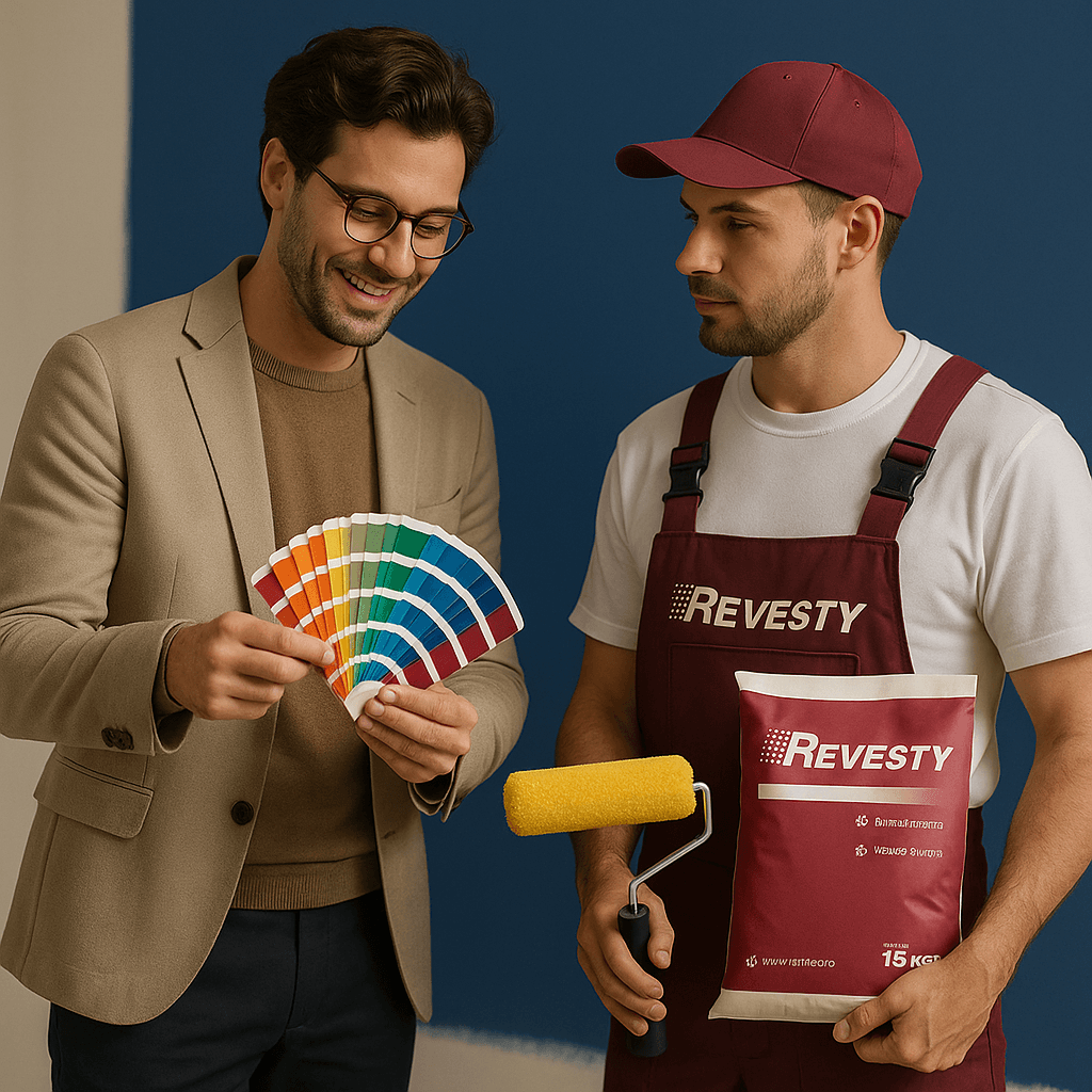 Loja de tintas com prateleiras coloridas